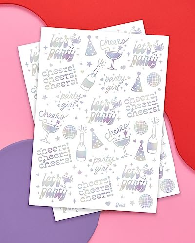 xo, Fetti Cheers Party Temporary Tattoos – 52 Iridescent Styles for Bachelorette Party Supplies, Birthday Party Favors, Disco Party Girl, Cheers Decorations - görsel 4