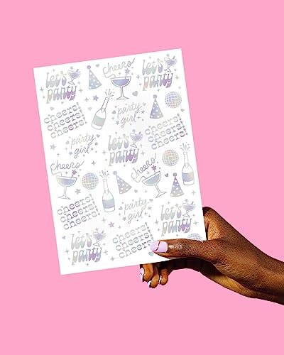 xo, Fetti Cheers Party Temporary Tattoos – 52 Iridescent Styles for Bachelorette Party Supplies, Birthday Party Favors, Disco Party Girl, Cheers Decorations
