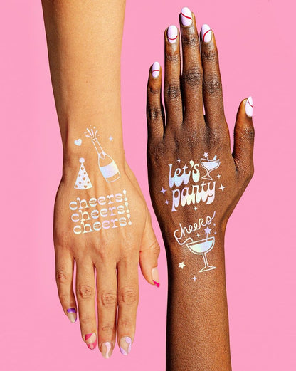 xo, Fetti Cheers Party Temporary Tattoos – 52 Iridescent Styles for Bachelorette Party Supplies, Birthday Party Favors, Disco Party Girl, Cheers Decorations