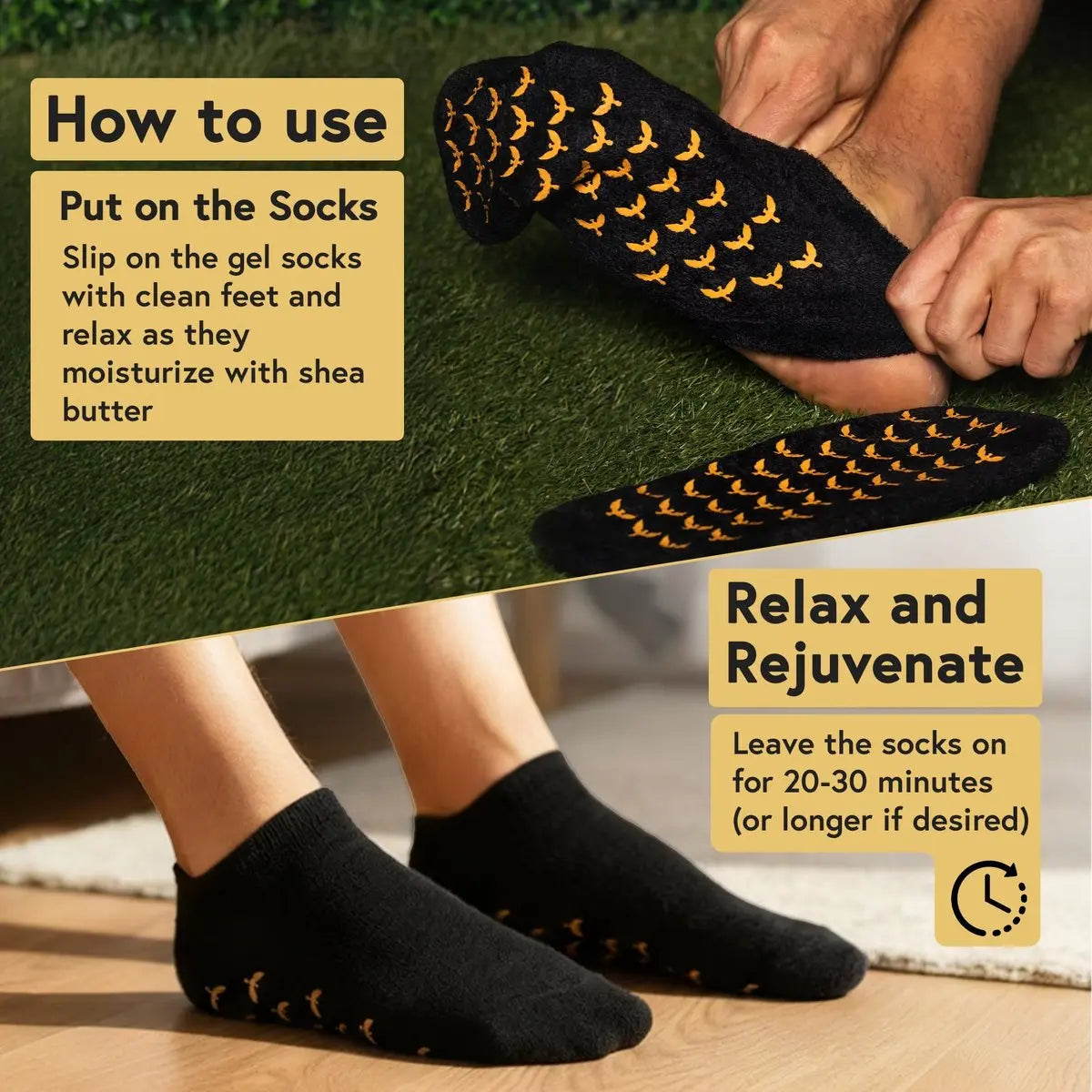 Phoenix Foot Peel Moisturizing Gel Socks for Men - Extra Large 2 Pairs - Silicone Heel Socks, Cracked Heel Treatment, Reusable Spa Socks with Shea Butter for Dry Skin & Foot Care Avelisse