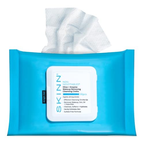 SKINN Hydrating Facial Cleansing Makeup Remover Wipes - 30 Count | Gentle Exfoliating Face Towelettes for Waterproof Mascara & Dirt Avelisse