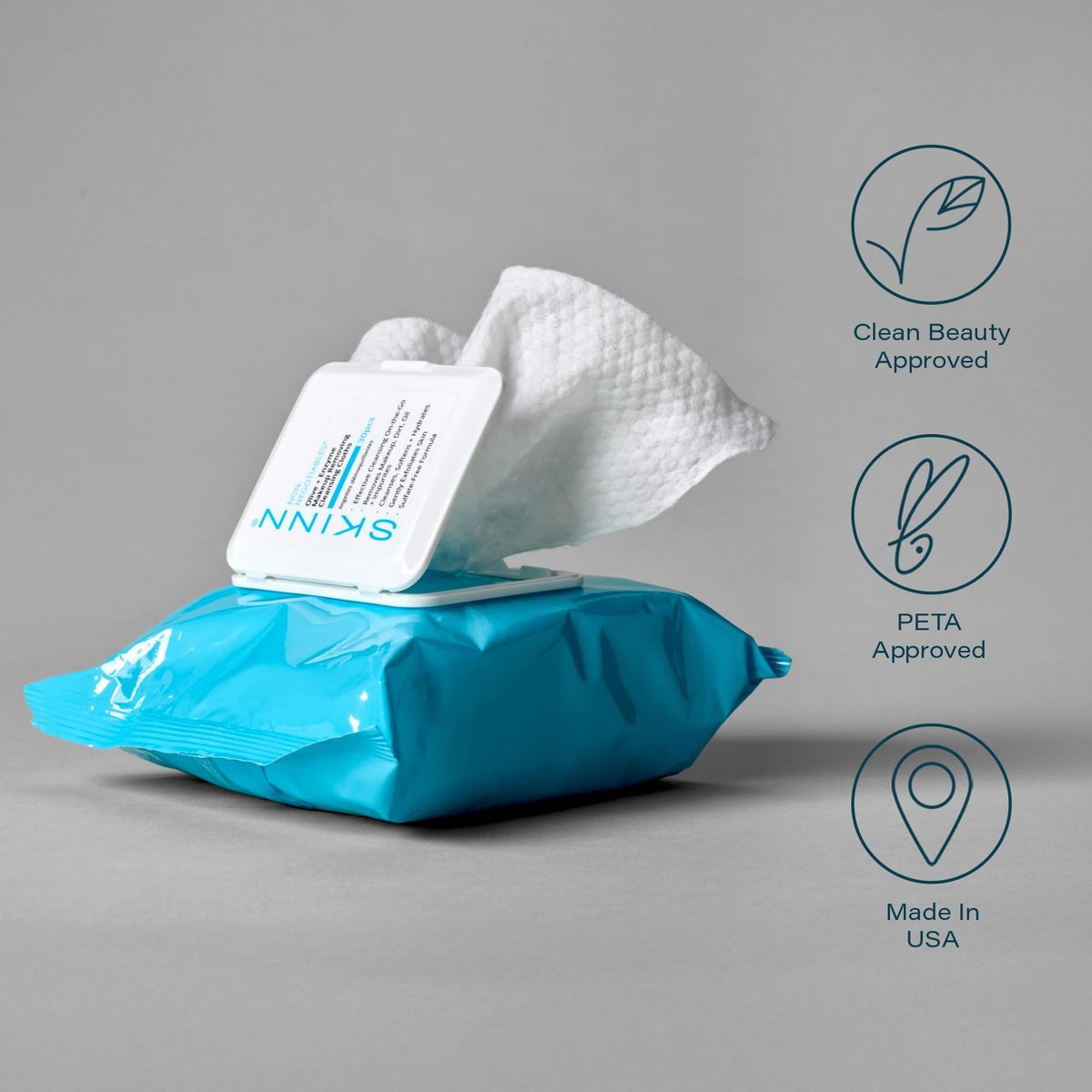 SKINN Hydrating Facial Cleansing Makeup Remover Wipes - 30 Count | Gentle Exfoliating Face Towelettes for Waterproof Mascara & Dirt Avelisse