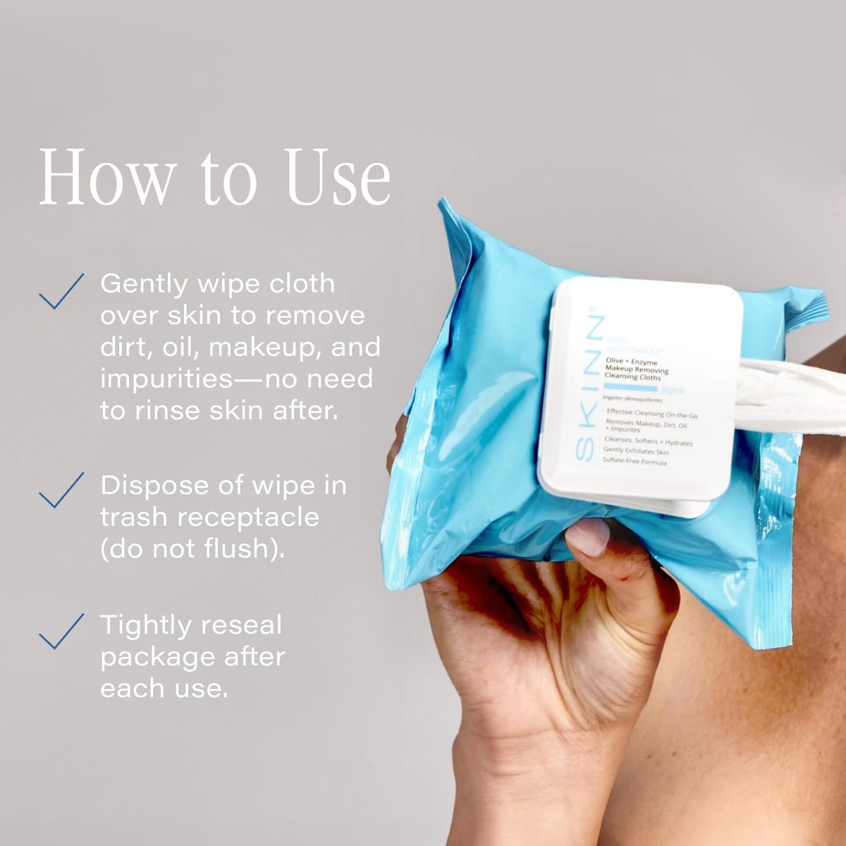 SKINN Hydrating Facial Cleansing Makeup Remover Wipes - 30 Count | Gentle Exfoliating Face Towelettes for Waterproof Mascara & Dirt Avelisse