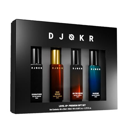 DJOKR Perfume For Men Gift Set - 4x20ml Eau De Parfum | Premium Luxury Long Lasting Fragrance Spray | Signature, Wicked, Oud Wood, Marine