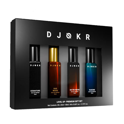 DJOKR Perfume For Men Gift Set - 4x20ml Eau De Parfum | Premium Luxury Long Lasting Fragrance Spray | Signature, Wicked, Oud Wood, Marine