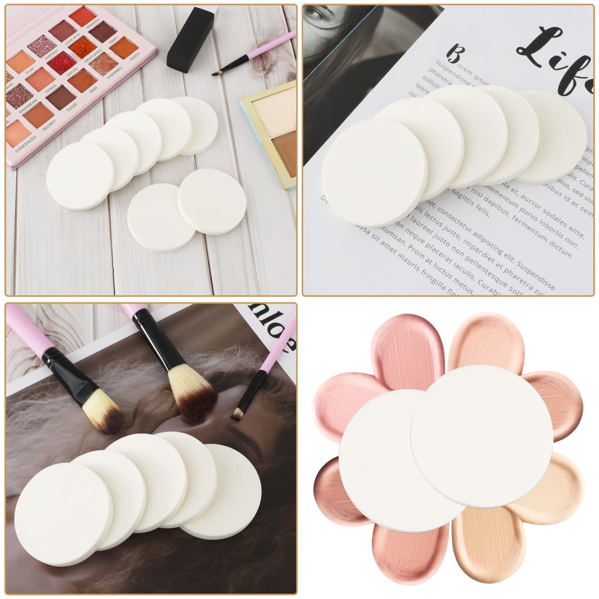 50-Piece White Round Makeup Sponge Set – Foam Facial Powder Puffs for Wet & Dry Use, All Skin Types Avelisse