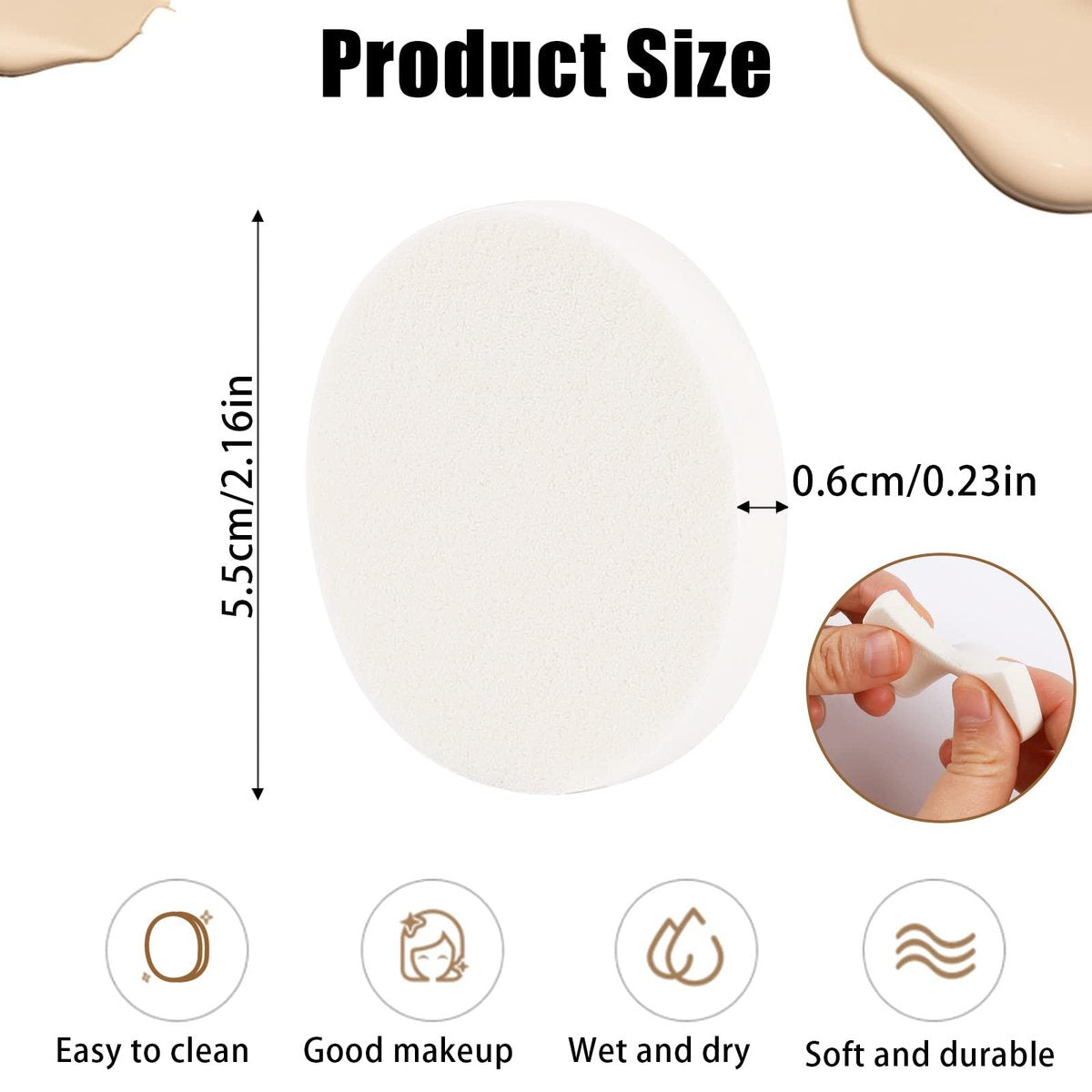 50-Piece White Round Makeup Sponge Set – Foam Facial Powder Puffs for Wet & Dry Use, All Skin Types Avelisse