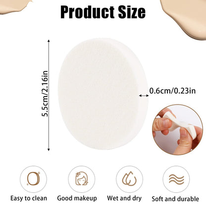 50-Piece White Round Makeup Sponge Set – Foam Facial Powder Puffs for Wet & Dry Use, All Skin Types Avelisse