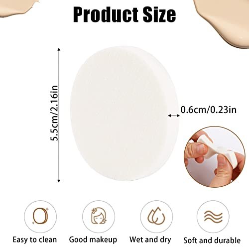 50-Piece White Round Makeup Sponge Set – Foam Facial Powder Puffs for Wet & Dry Use, All Skin Types Avelisse