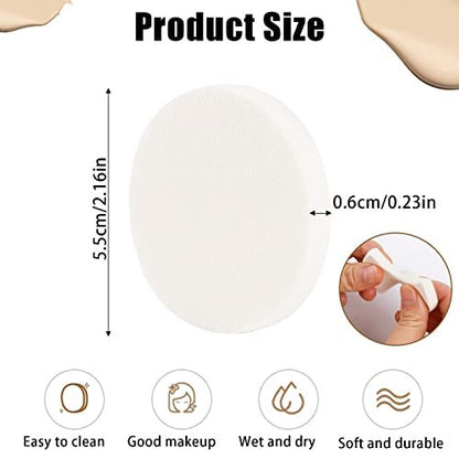 50-Piece White Round Makeup Sponge Set – Foam Facial Powder Puffs for Wet & Dry Use, All Skin Types Avelisse