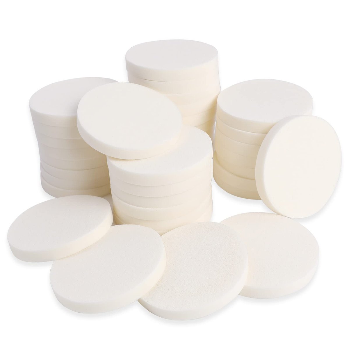 50-Piece White Round Makeup Sponge Set – Foam Facial Powder Puffs for Wet & Dry Use, All Skin Types Avelisse