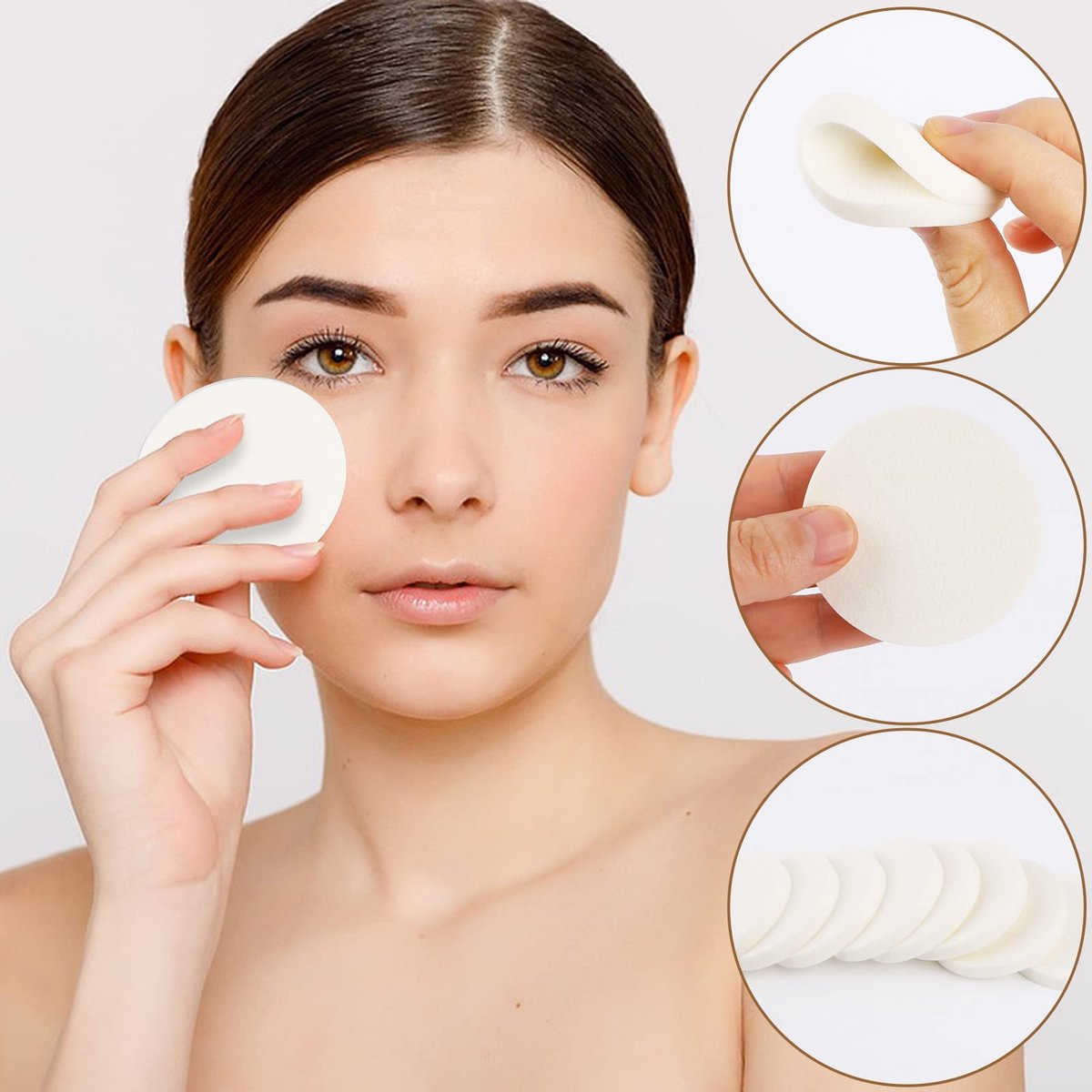 50-Piece White Round Makeup Sponge Set – Foam Facial Powder Puffs for Wet & Dry Use, All Skin Types Avelisse