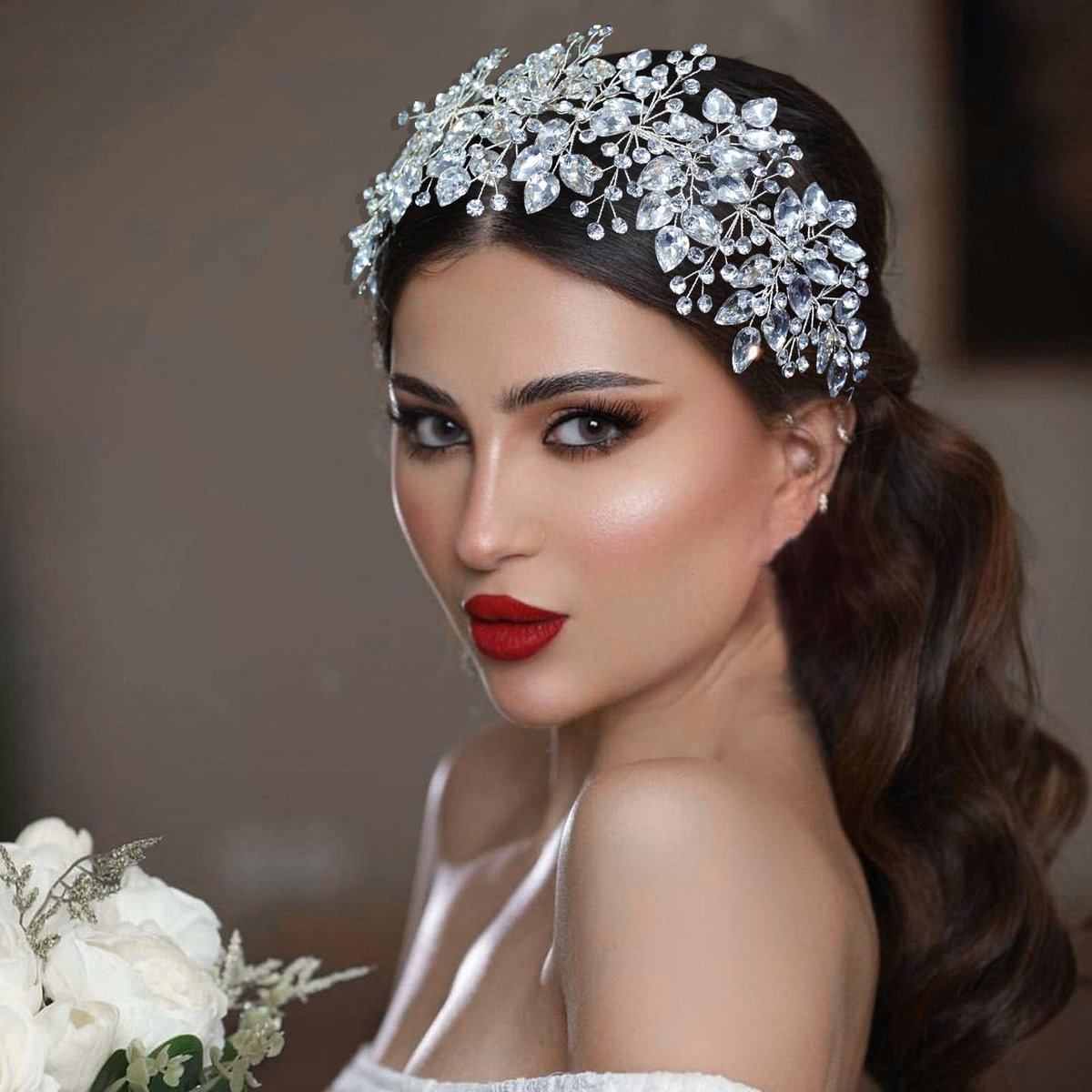 WONRLUA Silver Rhinestone Wedding Headband for Bride - Elegant Bridal Hair Accessories Avelisse