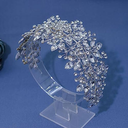 WONRLUA Silver Rhinestone Wedding Headband for Bride - Elegant Bridal Hair Accessories Avelisse
