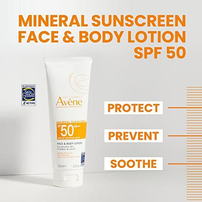 Avène Sheer Mineral Sunscreen Broad Spectrum SPF 50 Face and Body Lotion 4.23 Fl Oz Avelisse
