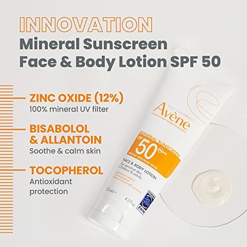 Avène Sheer Mineral Sunscreen Broad Spectrum SPF 50 Face and Body Lotion 4.23 Fl Oz Avelisse