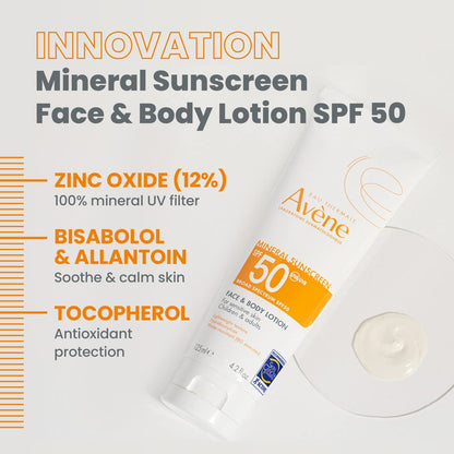 Avène Sheer Mineral Sunscreen Broad Spectrum SPF 50 Face and Body Lotion 4.23 Fl Oz Avelisse