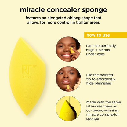 Real Techniques Miracle Concealer Sponge – Latex-Free Makeup Blending Sponge for Liquid & Cream Concealer, 2 Count, Yellow