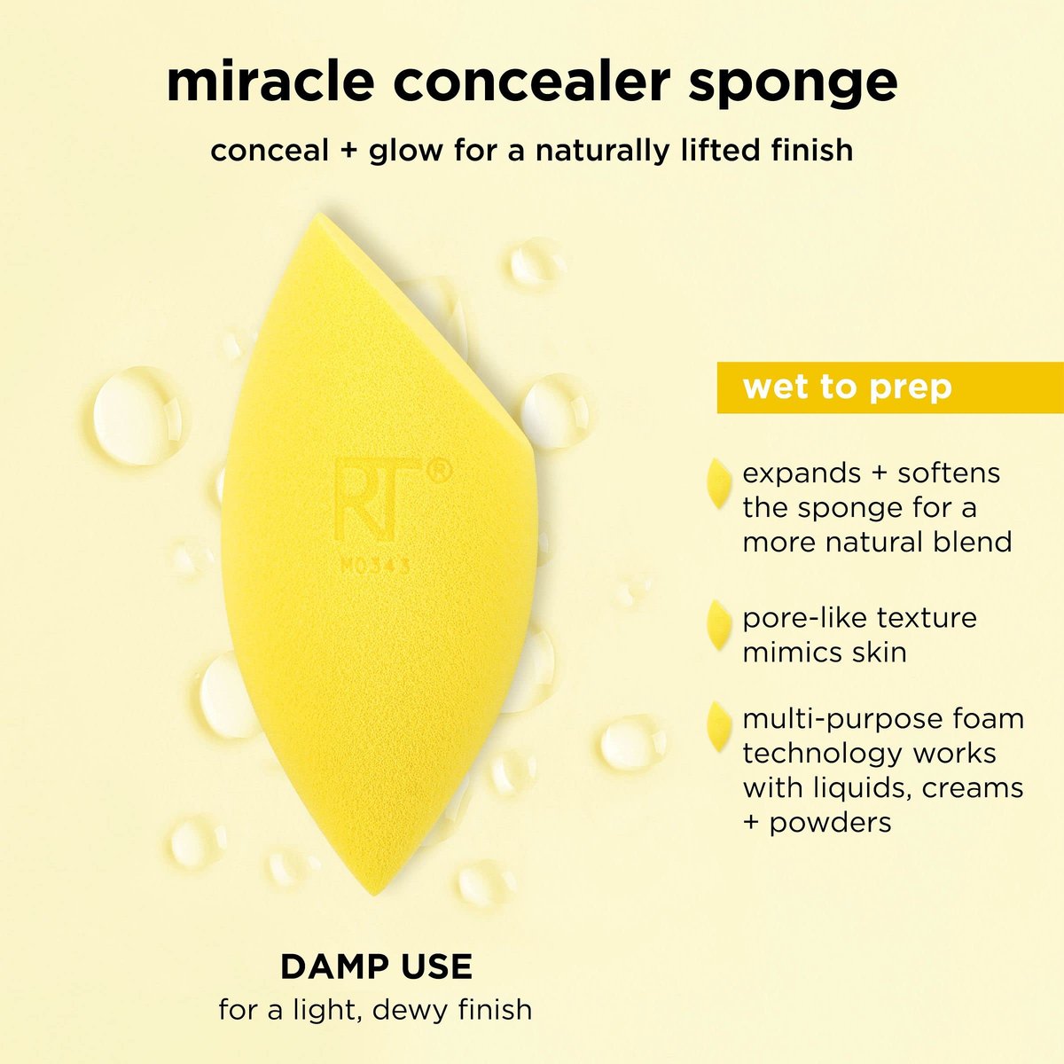 Real Techniques Miracle Concealer Sponge – Latex-Free Makeup Blending Sponge for Liquid & Cream Concealer, 2 Count, Yellow - görsel 12