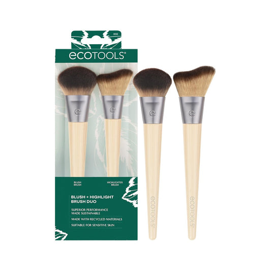 EcoTools Blush + Highlight Brush Duo – Eco-Friendly Makeup Brush Set for Liquid, Cream & Powder Application