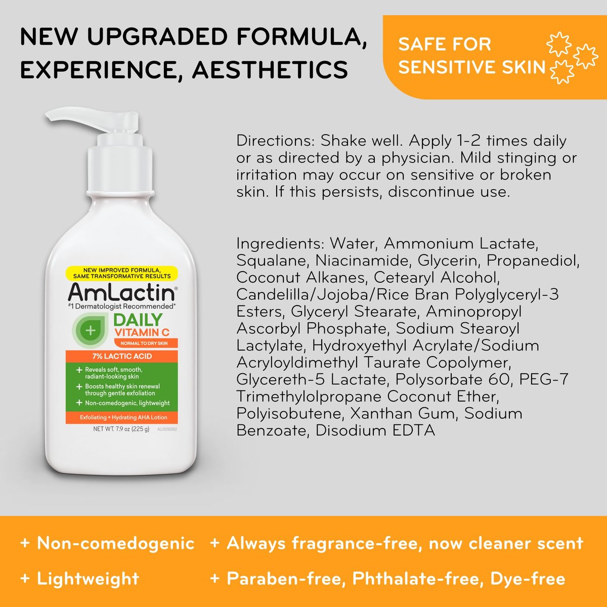AmLactin Daily Vitamin C Lotion – Brightening Body Lotion for Dry Skin, No-Scrub Exfoliator with 7% Lactic Acid AHA and Vitamin C, 7.9 oz - görsel 11