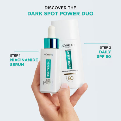 L'Oréal Paris Bright Reveal 12% Niacinamide + Amino Sulfonic + Ferulic Dark Spot Serum, 1 oz with Moisturizer Sample Avelisse