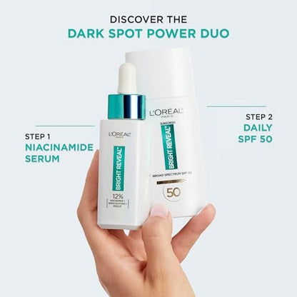 L'Oréal Paris Bright Reveal 12% Niacinamide + Amino Sulfonic + Ferulic Dark Spot Serum, 1 oz with Moisturizer Sample Avelisse