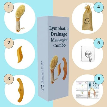 Dry Brushing Body Brush for Lymphatic Drainage with Contoured Handle & Wood Therapy Massage Tools - Vegan, Anti-Cellulite, Body Sculpting Kit for Sensitive Skin Avelisse