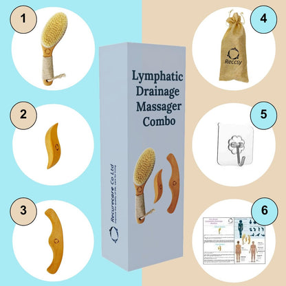 Dry Brushing Body Brush for Lymphatic Drainage with Contoured Handle & Wood Therapy Massage Tools - Vegan, Anti-Cellulite, Body Sculpting Kit for Sensitive Skin Avelisse