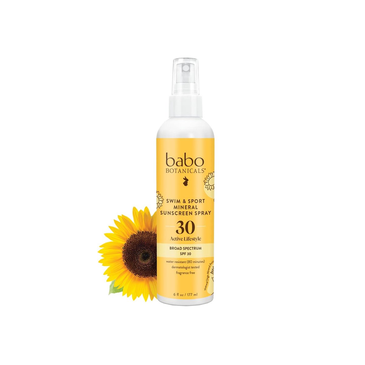 Babo Botanicals Swim & Sport Mineral Sunscreen Spray SPF 30 - Natural Zinc Oxide, Fragrance-Free, Water Resistant, For All Ages Avelisse