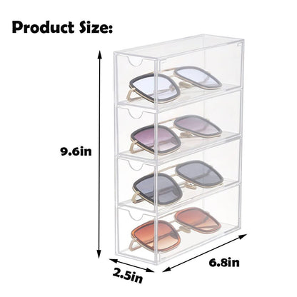 Clear Acrylic Sunglass Storage Box – 4-Layer Eyeglass Organizer with Strong Load-Bearing Tray for Home & Office Avelisse