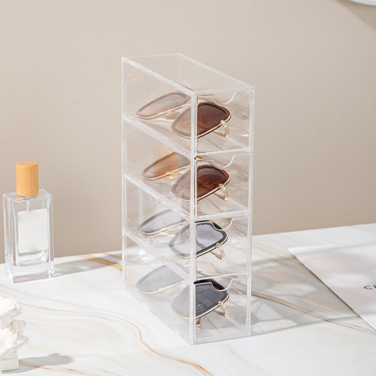 Clear Acrylic Sunglass Storage Box – 4-Layer Eyeglass Organizer with Strong Load-Bearing Tray for Home & Office Avelisse