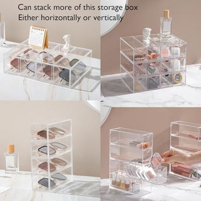 Clear Acrylic Sunglass Storage Box – 4-Layer Eyeglass Organizer with Strong Load-Bearing Tray for Home & Office Avelisse