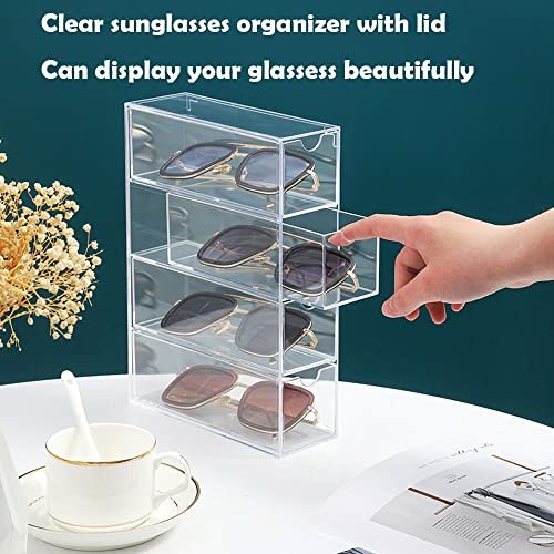 Clear Acrylic Sunglass Storage Box – 4-Layer Eyeglass Organizer with Strong Load-Bearing Tray for Home & Office Avelisse