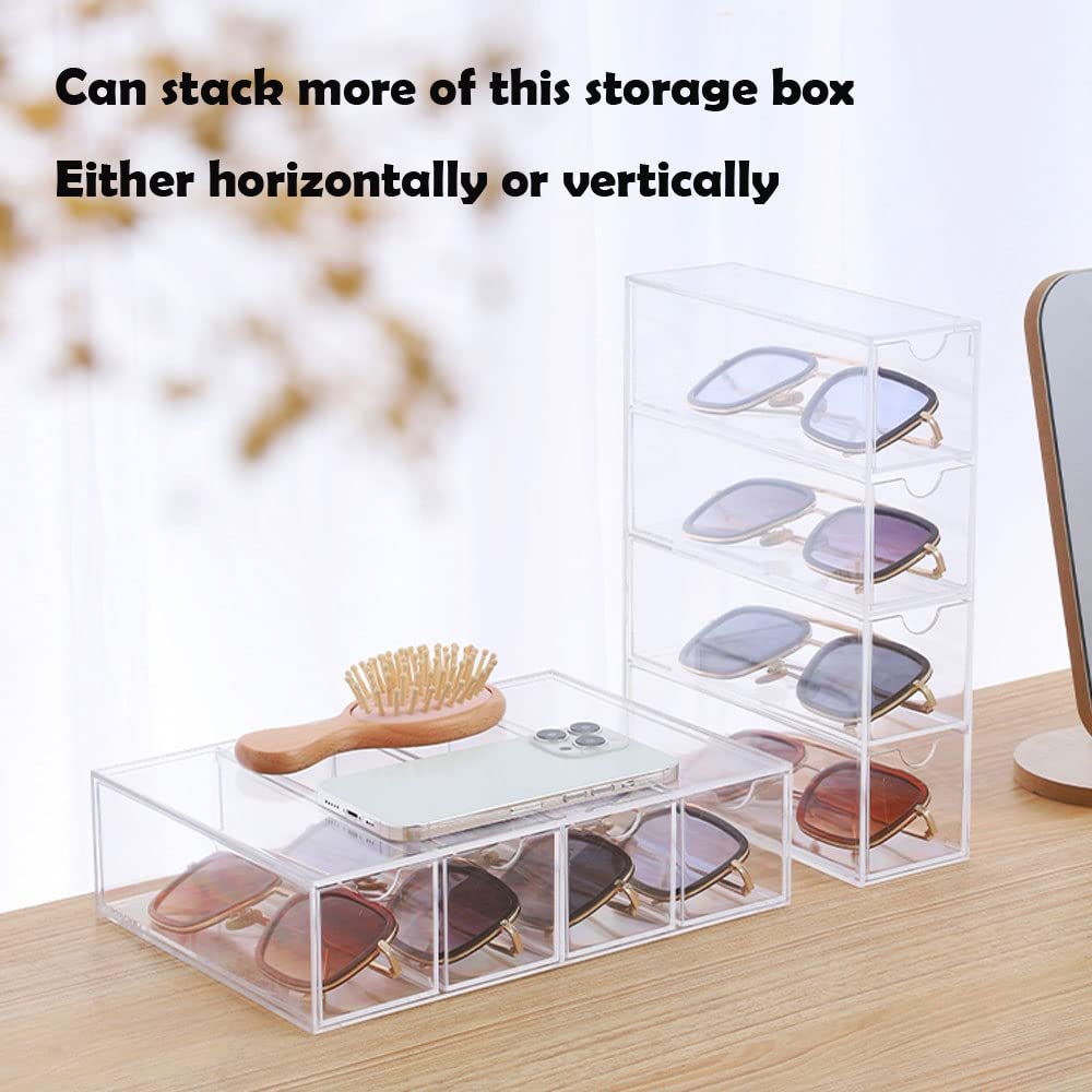 Clear Acrylic Sunglass Storage Box – 4-Layer Eyeglass Organizer with Strong Load-Bearing Tray for Home & Office Avelisse