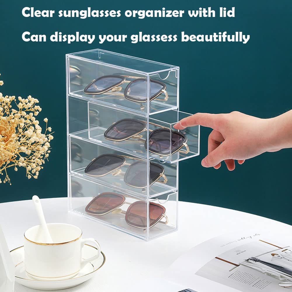 Clear Acrylic Sunglass Storage Box – 4-Layer Eyeglass Organizer with Strong Load-Bearing Tray for Home & Office Avelisse