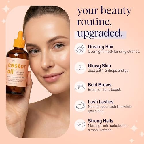 SpaLife Organic Cold Pressed Castor Oil – Hexane Free, for Face, Hair, Brows, Lashes & Nails, with 2 Brow Brushes, 2 Lash Applicators & Dropper, 8 FL OZ Avelisse