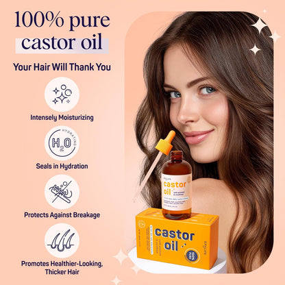 SpaLife Organic Cold Pressed Castor Oil – Hexane Free, for Face, Hair, Brows, Lashes & Nails, with 2 Brow Brushes, 2 Lash Applicators & Dropper, 8 FL OZ Avelisse