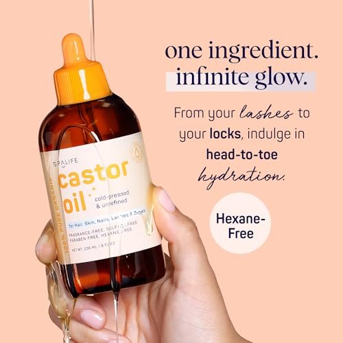 SpaLife Organic Cold Pressed Castor Oil – Hexane Free, for Face, Hair, Brows, Lashes & Nails, with 2 Brow Brushes, 2 Lash Applicators & Dropper, 8 FL OZ Avelisse