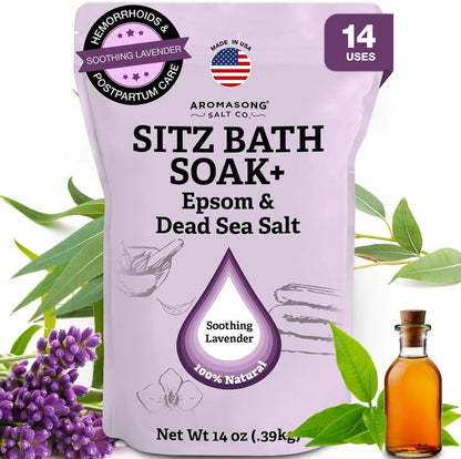Aromasong Sitz Bath Postpartum Soak – Dead Sea Salt & Epsom Salts with Lavender, Chamomile & Eucalyptus Oil (14 oz)