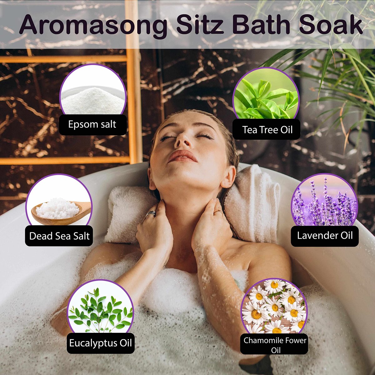 Aromasong Sitz Bath Postpartum Soak – Dead Sea Salt & Epsom Salts with Lavender, Chamomile & Eucalyptus Oil (14 oz) - görsel 3