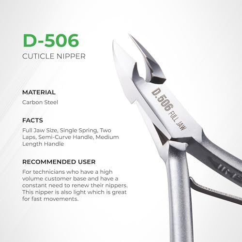Premium Hard Steel Cuticle Nipper D-506 – Precision Nail Tech Nipper with Grey Plated Full Jaw and Single Spring - görsel 6