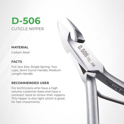 Premium Hard Steel Cuticle Nipper D-506 – Precision Nail Tech Nipper with Grey Plated Full Jaw and Single Spring