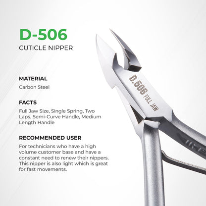 Premium Hard Steel Cuticle Nipper D-506 – Precision Nail Tech Nipper with Grey Plated Full Jaw and Single Spring