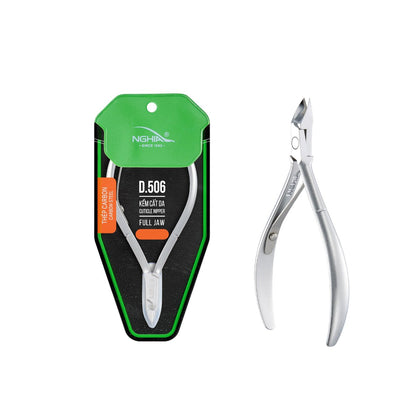 Premium Hard Steel Cuticle Nipper D-506 – Precision Nail Tech Nipper with Grey Plated Full Jaw and Single Spring