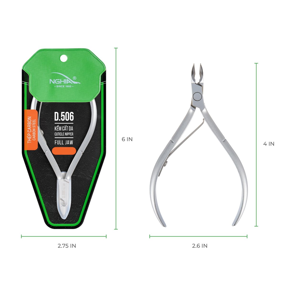 Premium Hard Steel Cuticle Nipper D-506 – Precision Nail Tech Nipper with Grey Plated Full Jaw and Single Spring - görsel 3