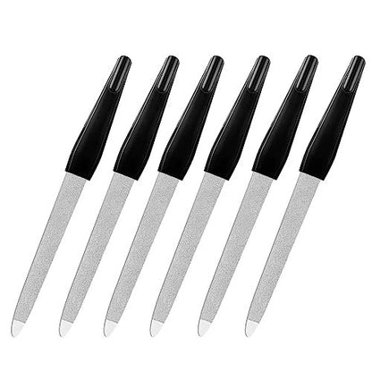 HomeyEra 6 Pack Metal Nail Files for Natural Nails – Stainless Steel 6 Inch Nail File with Sharp Pointed Tip & Non-Slip Handle – Sapphire Grit Sword Diamond Black