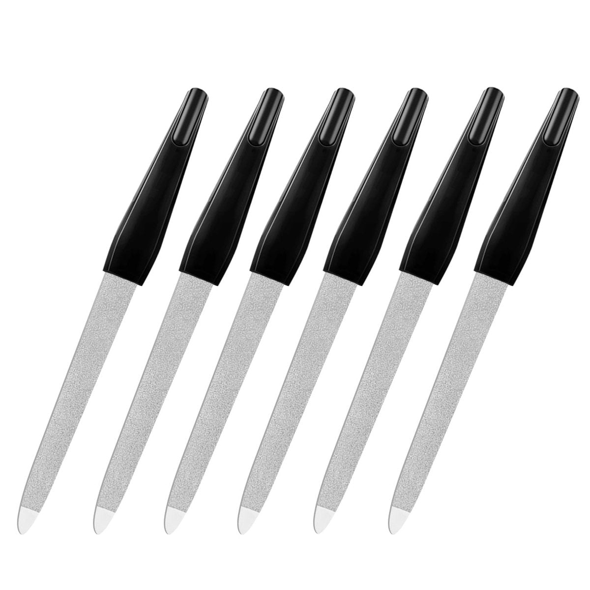 HomeyEra 6 Pack Metal Nail Files for Natural Nails – Stainless Steel 6 Inch Nail File with Sharp Pointed Tip & Non-Slip Handle – Sapphire Grit Sword Diamond Black - görsel 1
