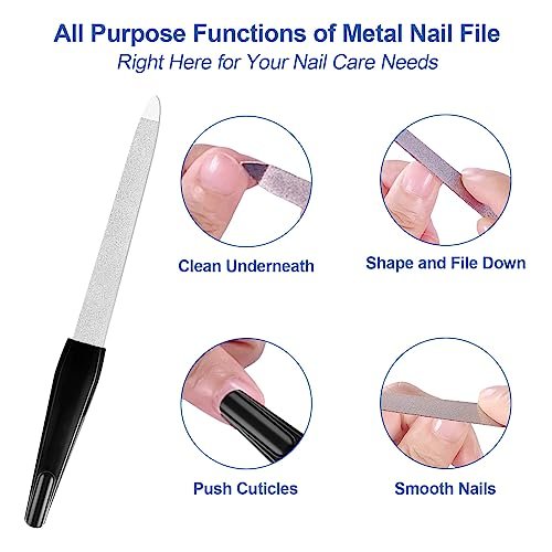 HomeyEra 6 Pack Metal Nail Files for Natural Nails – Stainless Steel 6 Inch Nail File with Sharp Pointed Tip & Non-Slip Handle – Sapphire Grit Sword Diamond Black - görsel 4