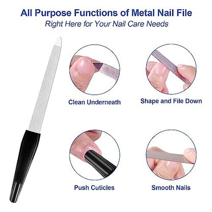 HomeyEra 6 Pack Metal Nail Files for Natural Nails – Stainless Steel 6 Inch Nail File with Sharp Pointed Tip & Non-Slip Handle – Sapphire Grit Sword Diamond Black